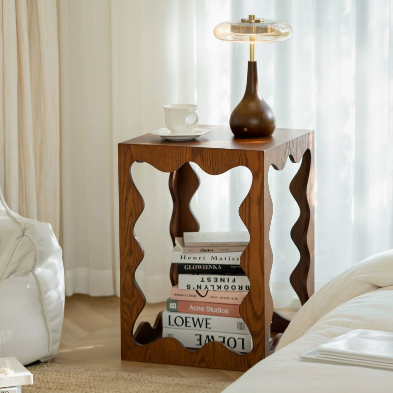Unique Table Accessories - Niski Drewniany Unikalny Stolik Boczny Antyczny